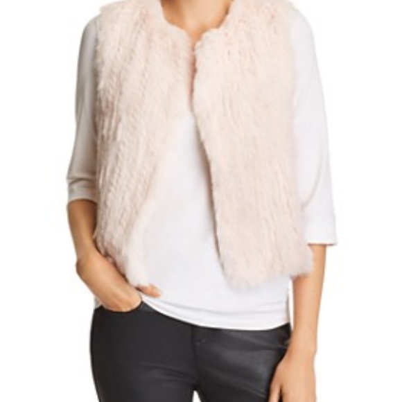 525 AMERICA LUXE BLUSH RABBIT FUR OPEN VEST SZ S - Picture 1 of 8